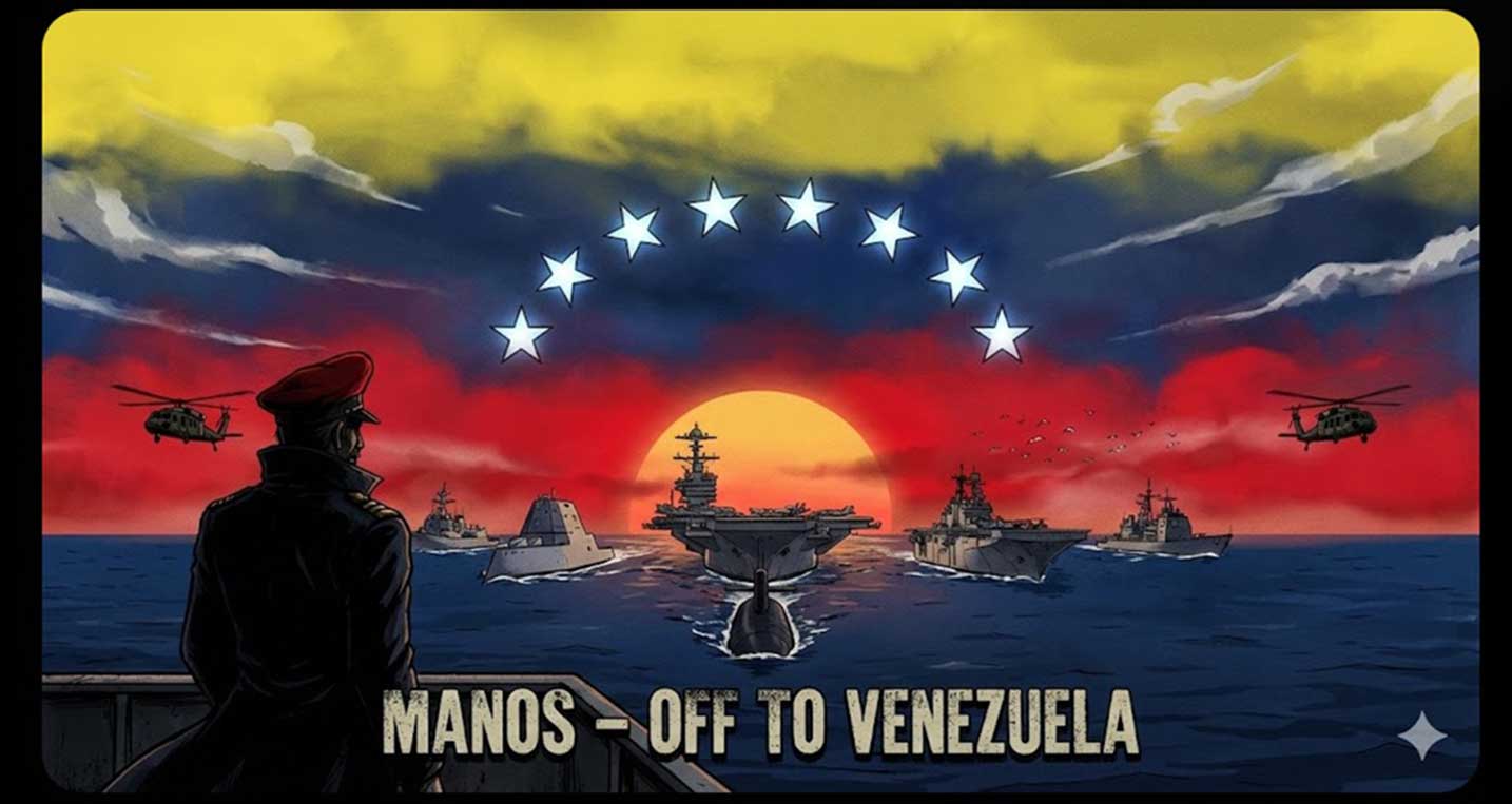 MANOSai satiriza la geopolítica en “Off to Venezuela”
