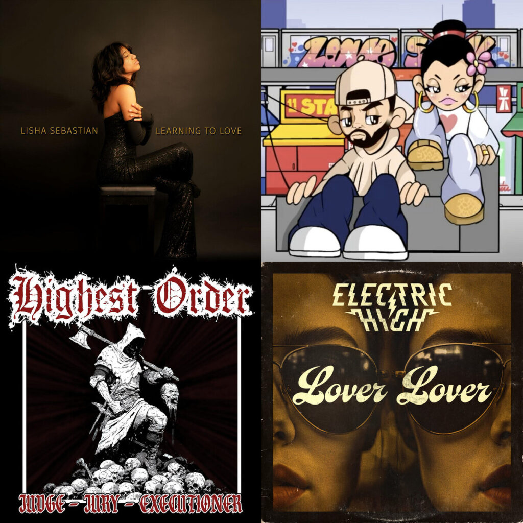 Collage de portadas: Lisha – Sebastian Its Inevitable; John – Brown x Chakra Love Sick; Highest – Order Judge Jury Executioner; Electric – High Lover Lover