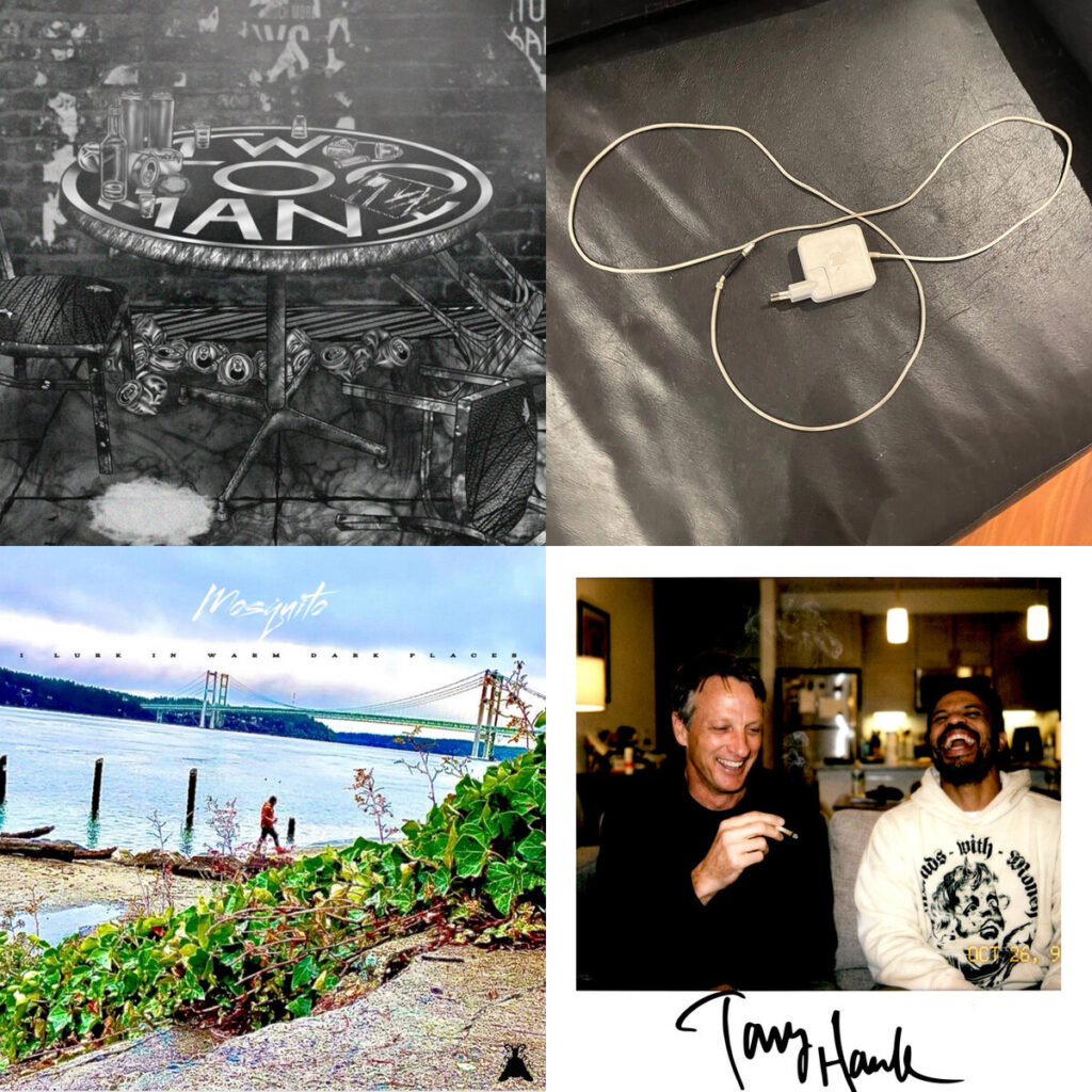 Collage de portadas: Two – Too Many Matter To Me; Katherine – 404 Compasioness Love; Justin – DePaola Mosquito; Baby – Huncho Tony HAWK