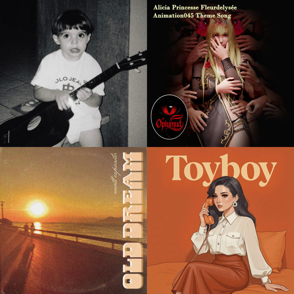 Collage de portadas: spencer – alexander INO UNO I KNOW YOU KNOW; opiumud – Alicia Princesse Fleurdelysee; Matt – Esposito Old Dream; Lupus – J. Toyboy