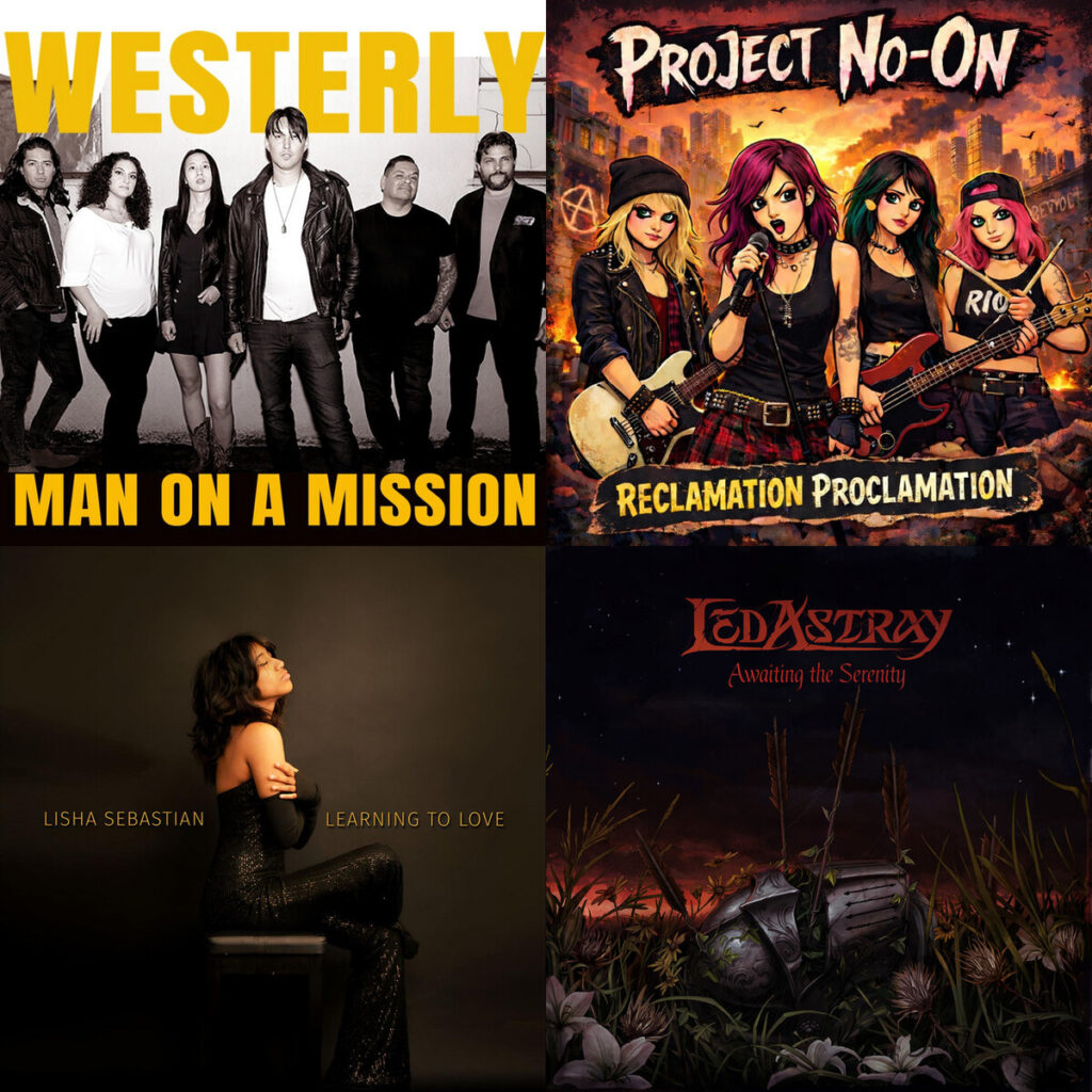 Collage de portadas: Westerly – Man on a Mission; Project – No On Trust Me Bro; Lisha – Sebastian Wake Up When Its Midnight; Led – Astray Триумф