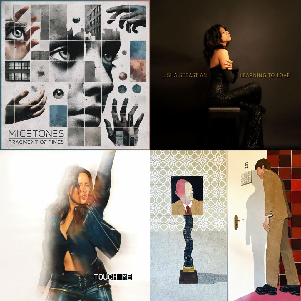Collage de portadas: Micetones – Triumgirato; Lisha – Sebastian Burning Sheets; Ger – Carriere Touch Me; Cola – Hedgesitting