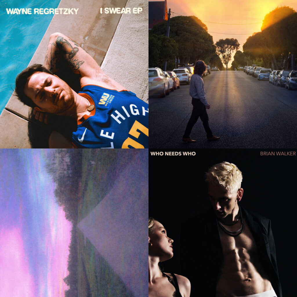 Collage de portadas: Wayne – Regretzky I Swear; Piwaka – Start Again; Egelands – I saw her in paradise; Brian – Walker WHO NEEDS WHO
