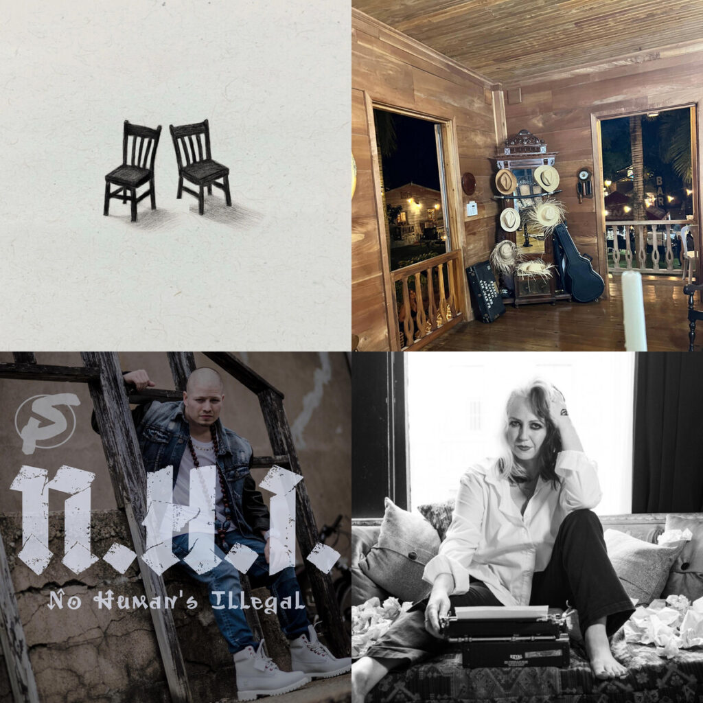 Collage de portadas: Paola – Sophia un ratito; Espiritus – 3D x Ma De Lo Mismo La Reforma; Espee – N.H.I. No Humans Illegal; Daphne – Parker Powell Speak No Evil