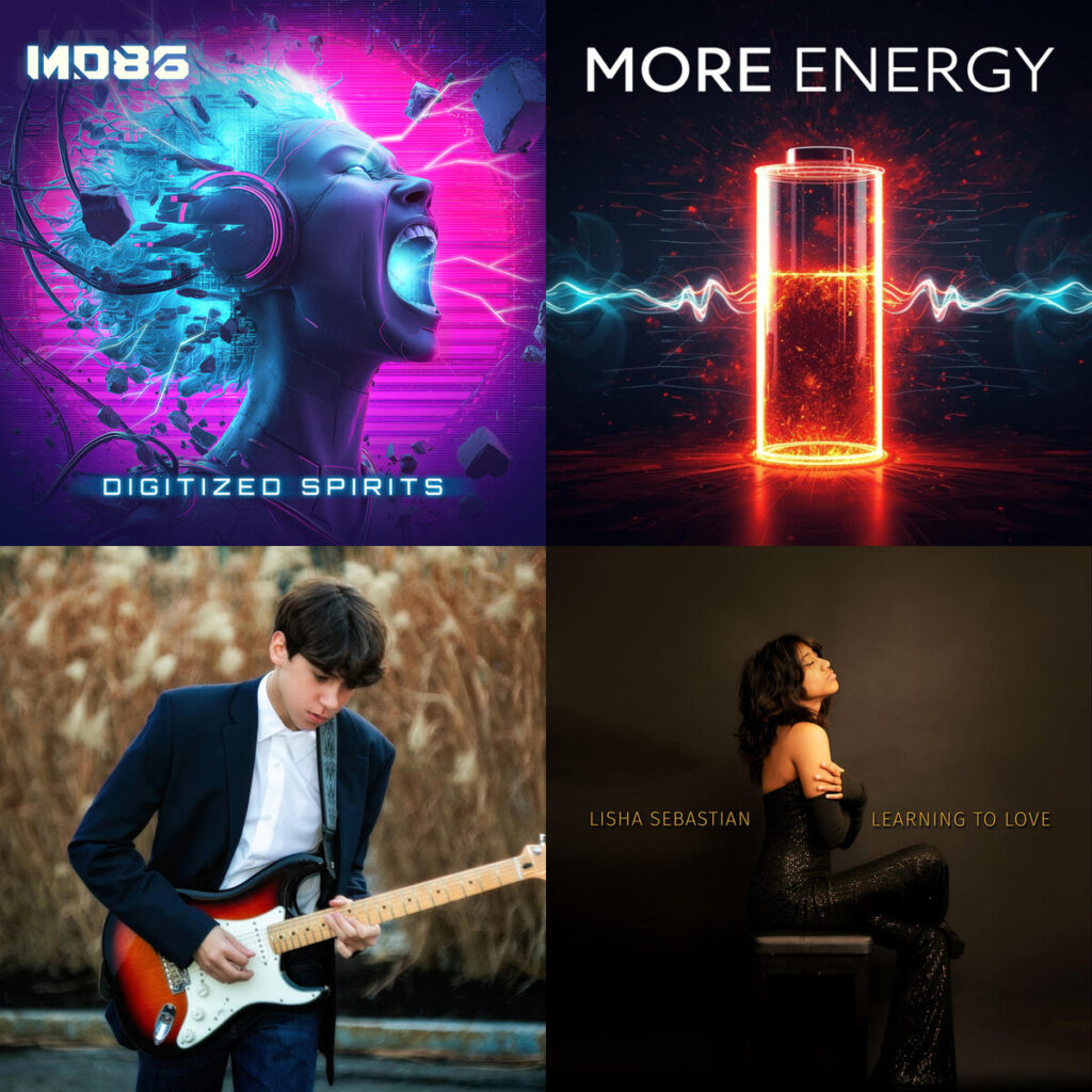 Collage de portadas: MD86 – Digitized Spirits; MATT – HEW More Energy; Mateus – Vago Its You; Lisha – Sebastian Dancing on the Dance Floor