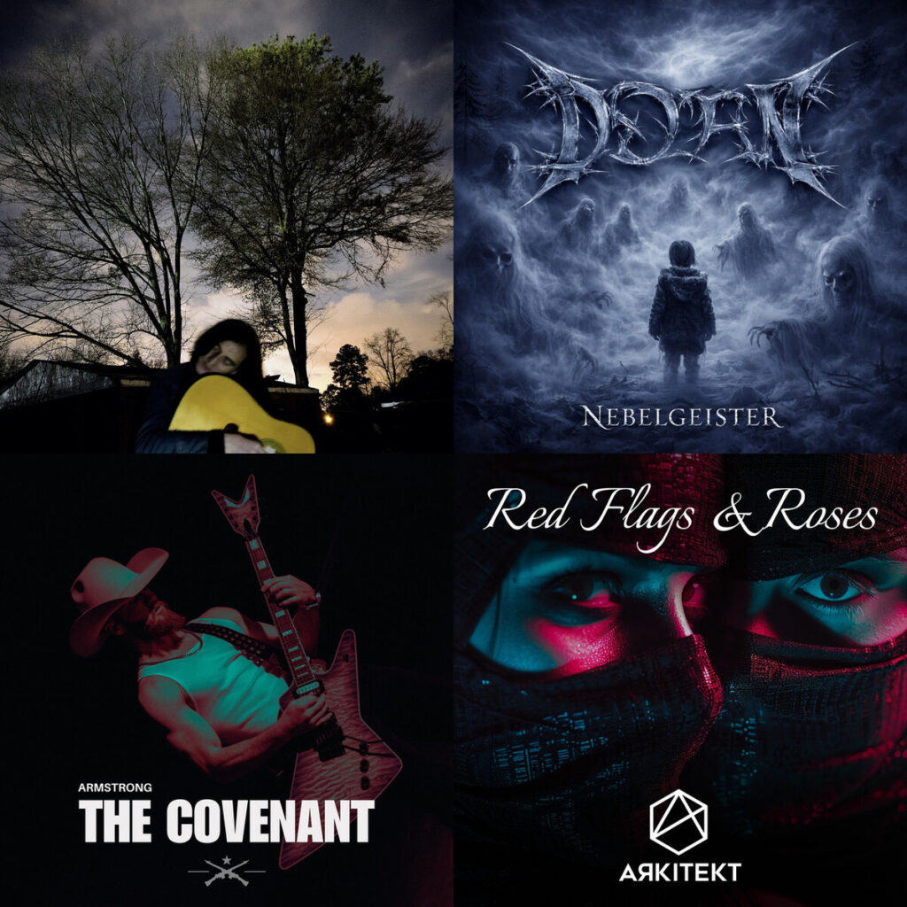 Collage de portadas: Reverends – Are You Weeping Still_; DORN – Roberto Liebig Blutliebe; Armstrong – The Covenant; Arkitekt – Amor