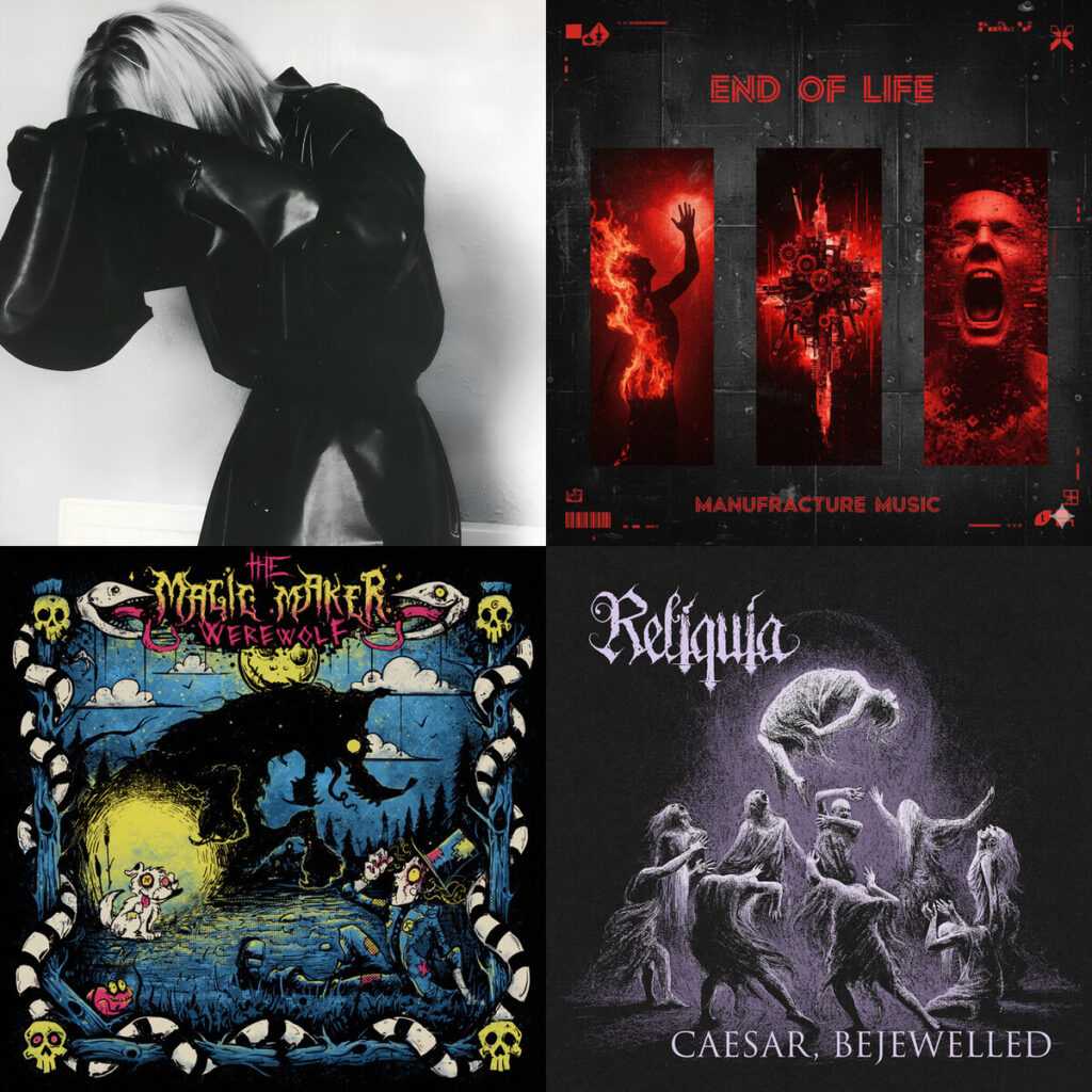 Collage de portadas: gegenpress – Thousand Cuts; Manufracture – Music End of Life; The – Magic Maker Werewolf; Reliquia – Caesar Bejewelled