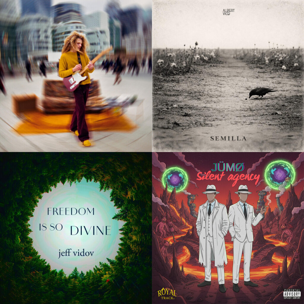 Collage de portadas: Henri – Bungert Jours de vie; Albert – Vico semilla; Jeff – Vidov freedom is so divine; JUMO – silent agency