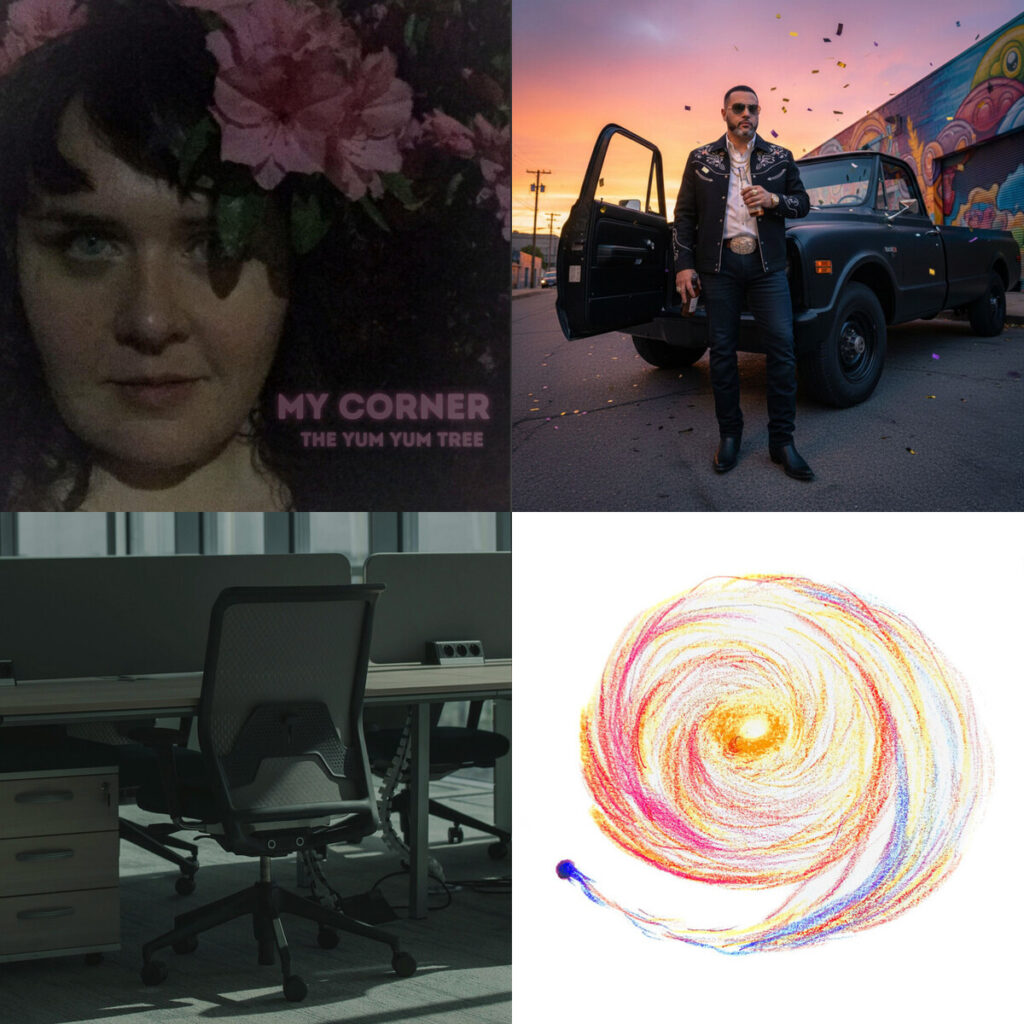 Collage de portadas: The – Yum Yum Tree My Corner; rulo – del norte El Eco del Camino Viejo; Pancho – Vallejo La ruleta de la sociedad; Fitzroya – Nova