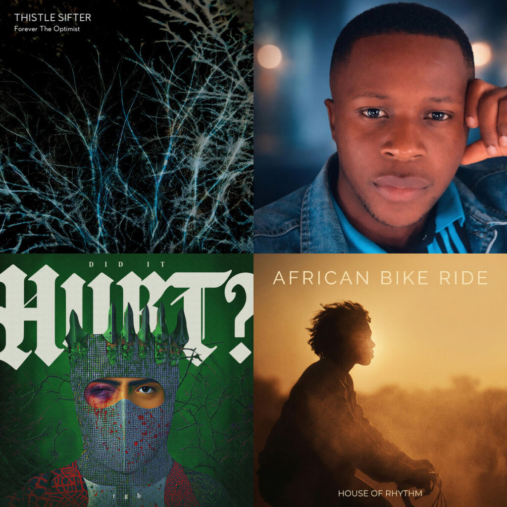 Collage de portadas: Thistle – Sifter Et In Arcadia Ego; Ryan – Mukuka Someones Devil; rgb – did it hurt_; House – of Rhythm Safari spin