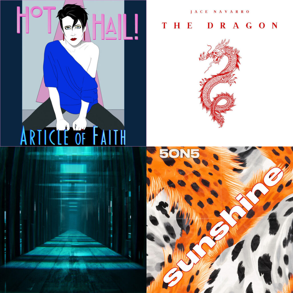 Collage de portadas: Hot – Hail ARTICLE of FAITH; Jace – Navarro The Dragon; Ex – Vacuo Architettura sommersa; 5ON5 – Sunshine