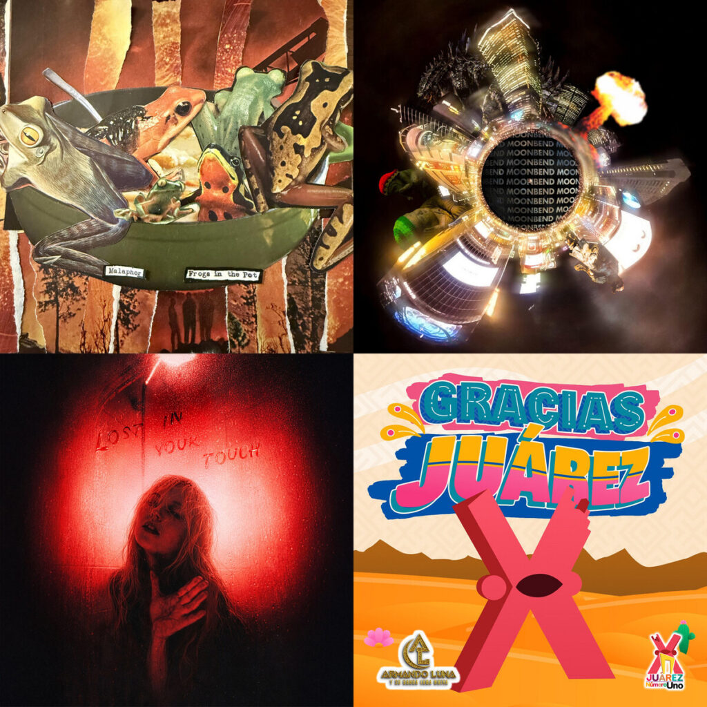 Collage de portadas: Malaphor – Frogs In The Pot; Moonbend – bendurmind; Butcher – Babies x Judge Jury Lost In Your Touch; Armando – Luna Gracias Juarez