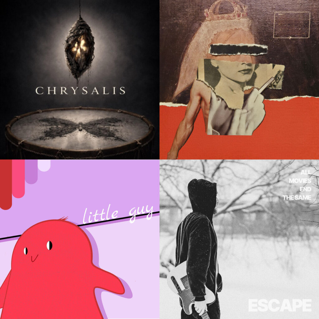 Collage de portadas: Vie – Jester Chrysalis; Mermaid – Island Horse Shit; Dozee – Go Figure The Crows; All – Movies End The Same Escape