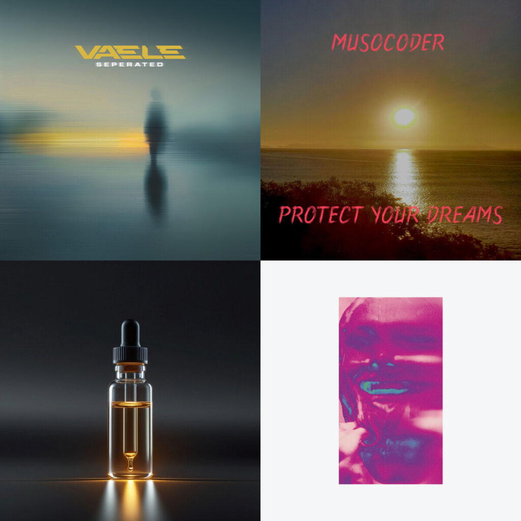 Collage de portadas: Vaele – Separated; Musocoder – Protect Your Dreams; FKAI – The Right Dose; Dead – Villains Ex Girlfriend