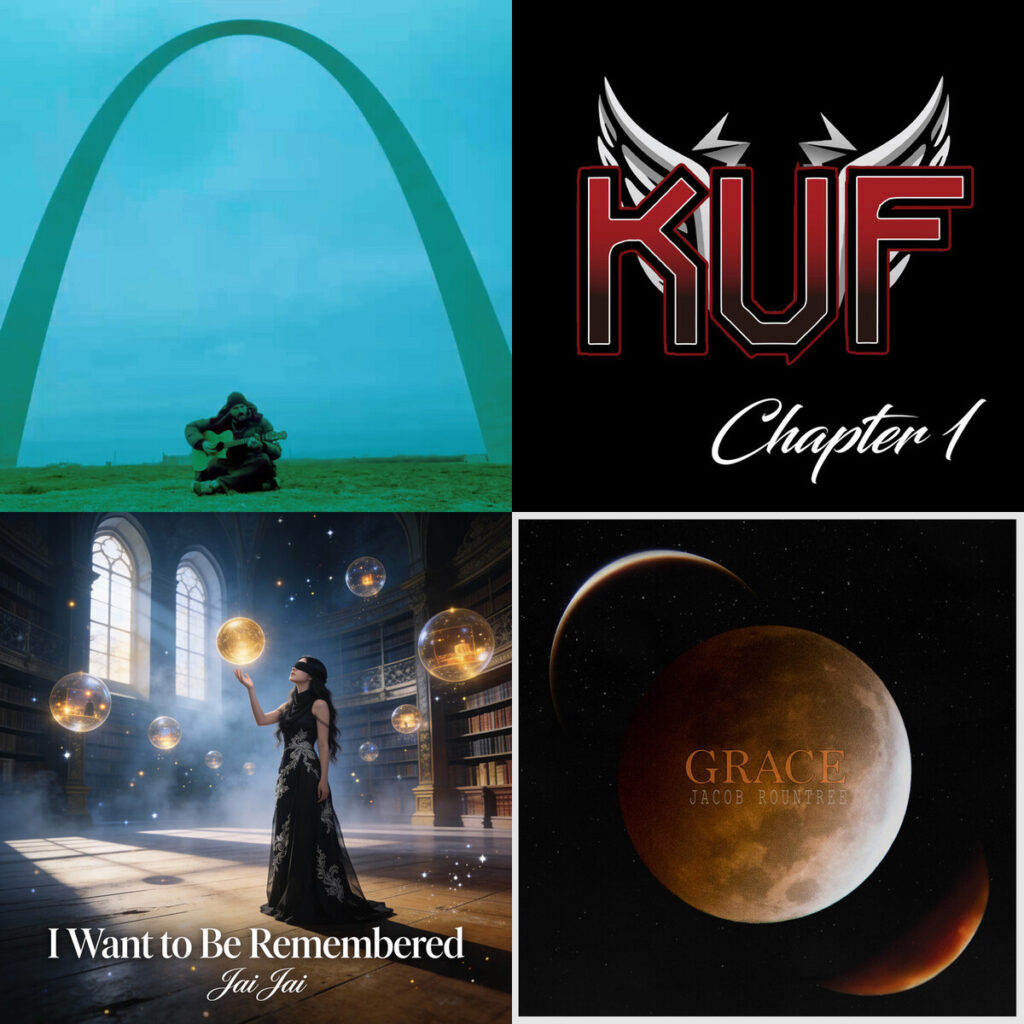 Collage de portadas: Nate – Mosley everyone i know is hurtin; KuF – Finial Descent; Jai – Jai I Want to be Remembered; Jacob – Rountree Grace