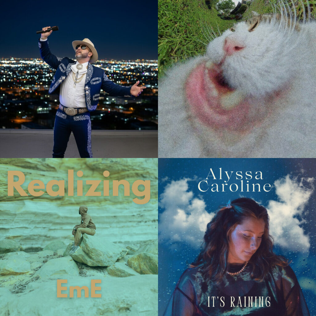 Collage de portadas: rulo – del norte Plomo y Respeto; Honey – Im Home Pretty; EmE – Realizing; Alyssa – Caroline Its Raining