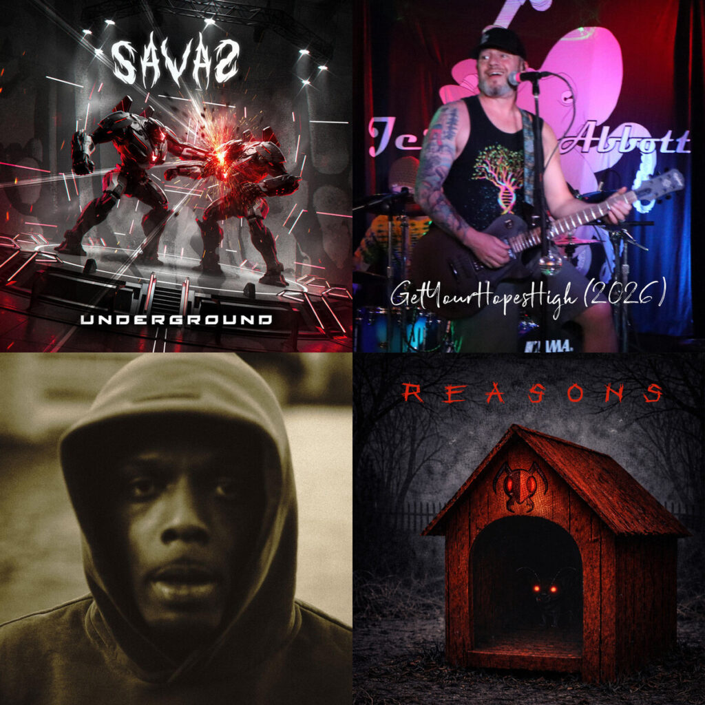 Collage de portadas: SAVAS – UNDERGROUND; Jeremy – Abbott Get Your Hopes High XXVI; CH4RGN – Skarlow Scriptures; Alien – Ant Farm x Judge Jury Reasons