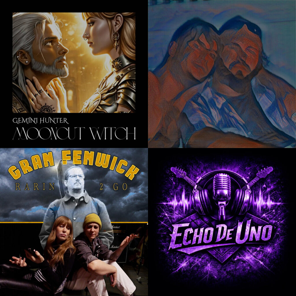 Collage de portadas: Gemini – Hunter Mooncut Witch; The – Cosmic Stage Epoch; Gran – Fenwick Rarin 2 Go; Echo – De Uno Sin Rencores