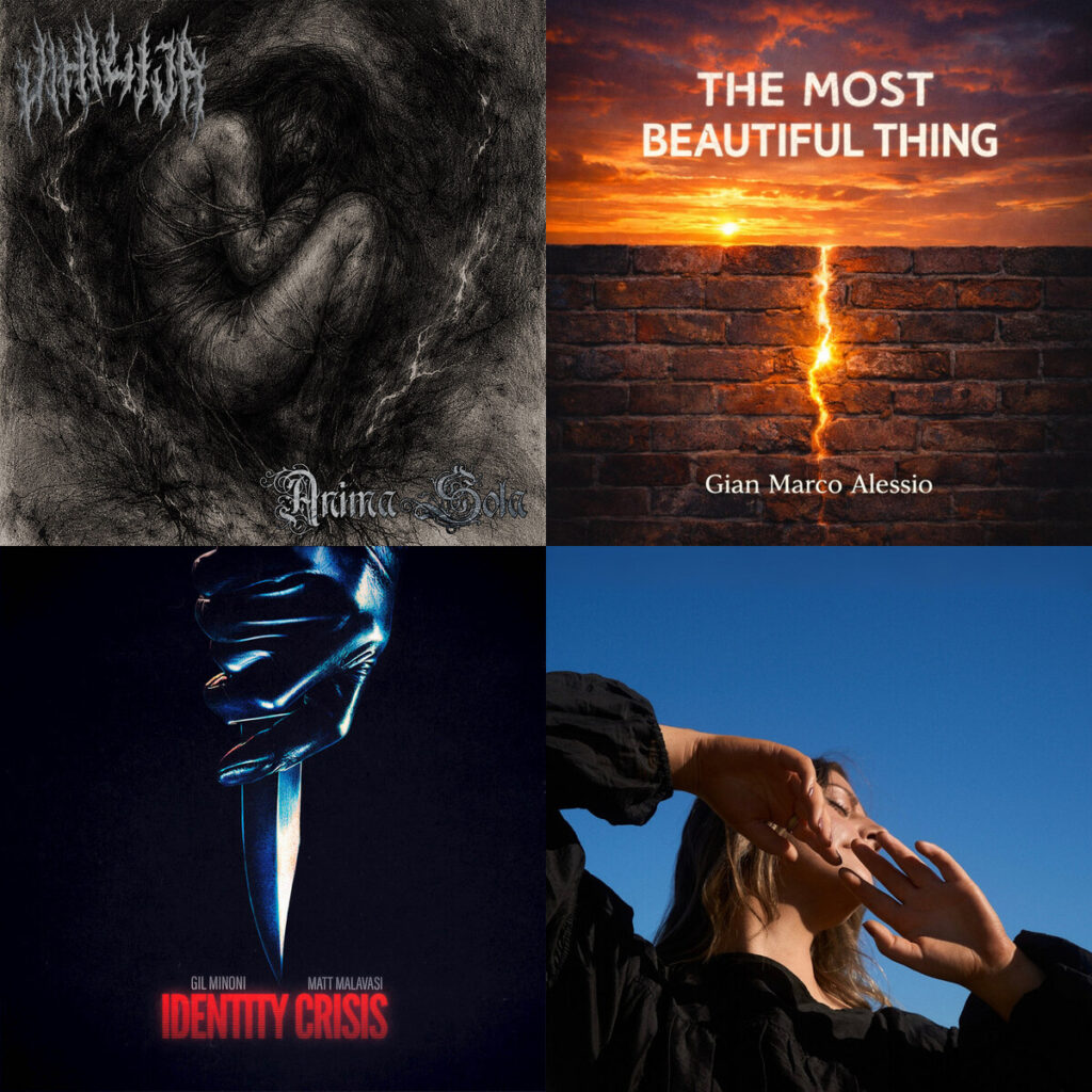 Collage de portadas: Vihilija – anima sola; Gian – Marco Alessio THE MOST BEAUTIFUL THING; Gil – Minoni Identity Crisis; Sidney – anything