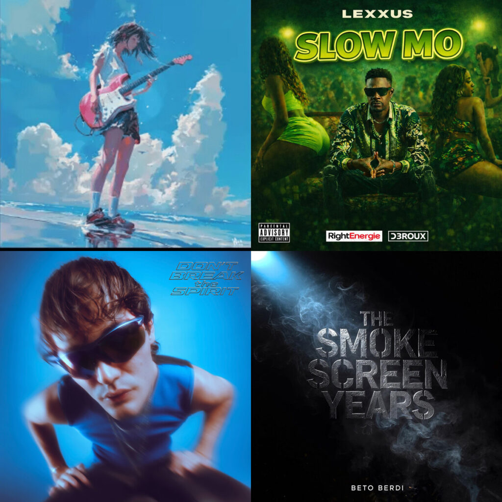 Collage de portadas: Prod.Dex – jiwon Mint Breeze synthscape ver; Lexxus – x Deroux x Rightenergie Ent Slow Mo; Karl – the Virgin Second Minute Hour; Beto – Berdi My 16 Years