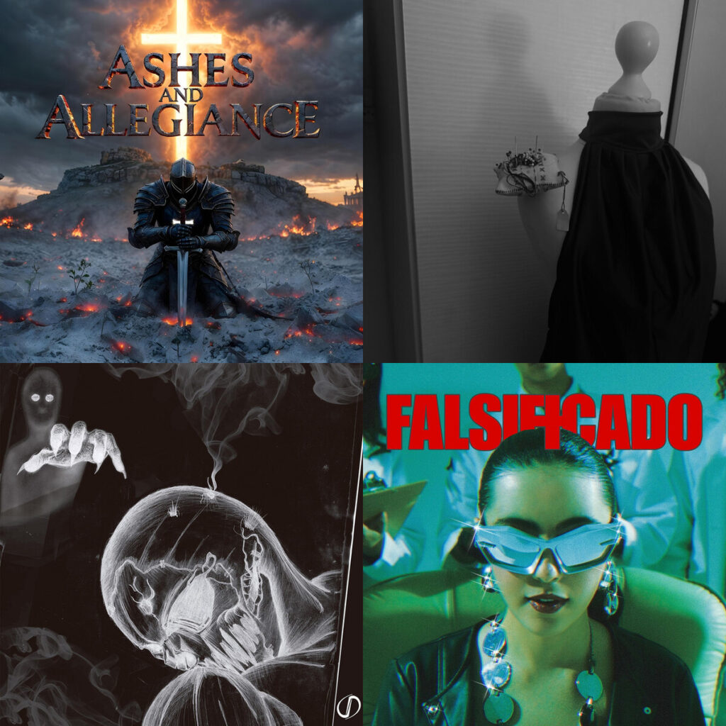 Collage de portadas: Truth – Light Fire on The Earth; Brandonrxse – RATHER U LIE; Upsyde – Down Mechanic Hell; Rhona – Falsificado