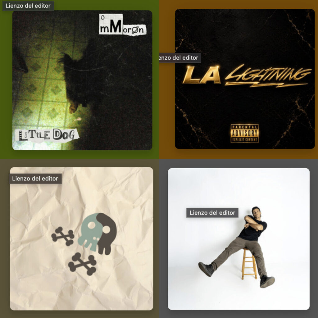 Collage de portadas: mMoron – – Little Dog; Orgullo – Del Viejo – LA LIGHTNING; Park – Secret – Future Tripping; Tomy – HZ – Jack Sparrow