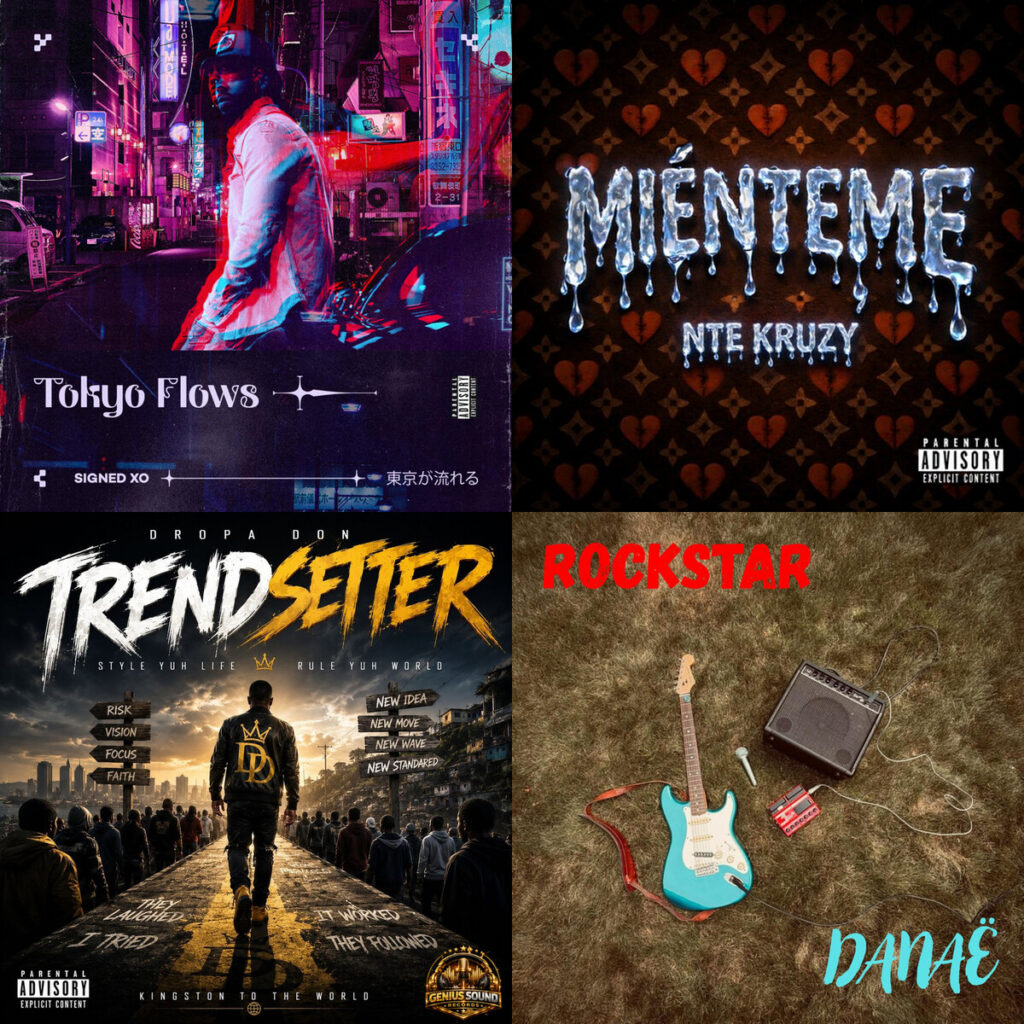 Collage de portadas: Signed – XO Tokyo Flows; NTE – Kruzy MIENTEME; Genius – Sound x Dropa Don Trendsetter; DANAE – ROCKSTAR